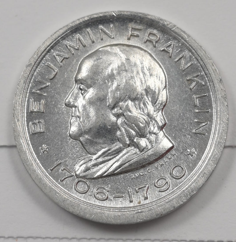 1706-1790 Benjamin Franklin Memorial Institute Souvenir Token P903969 GEM BU0