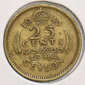 Ceylon 1943 25 Cents P150130 combine shipping2