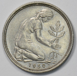 Germany 1950-D 50 Pfennig Woman Planting Oak P903524 combine shipping0