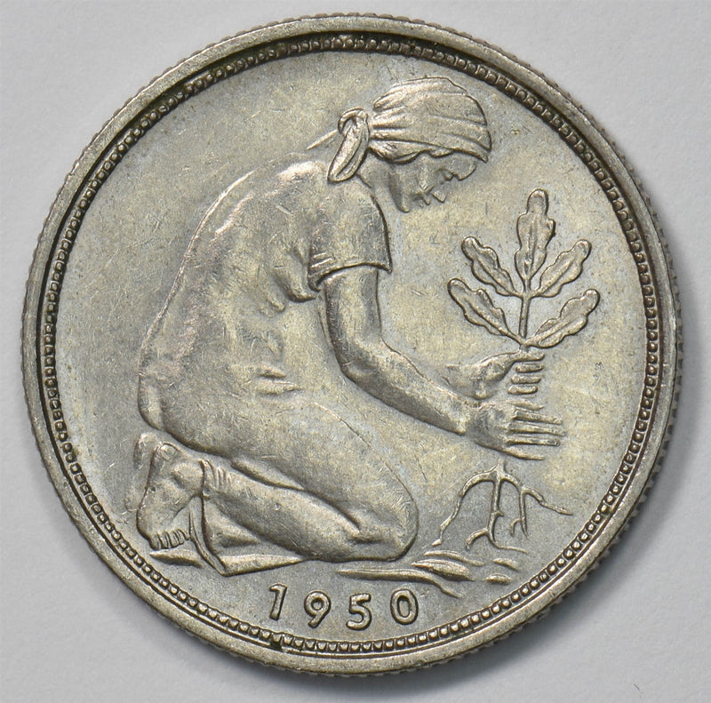Germany 1950-D 50 Pfennig Woman Planting Oak P903524 combine shipping0