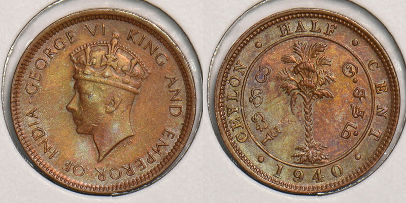 Ceylon 1940 1/2 Cent P150134 combine shipping0