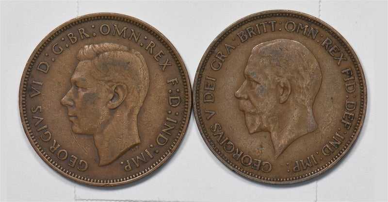 United Kingdom 1935, 1945 George V, VI Penny Lot of 2, P9029280