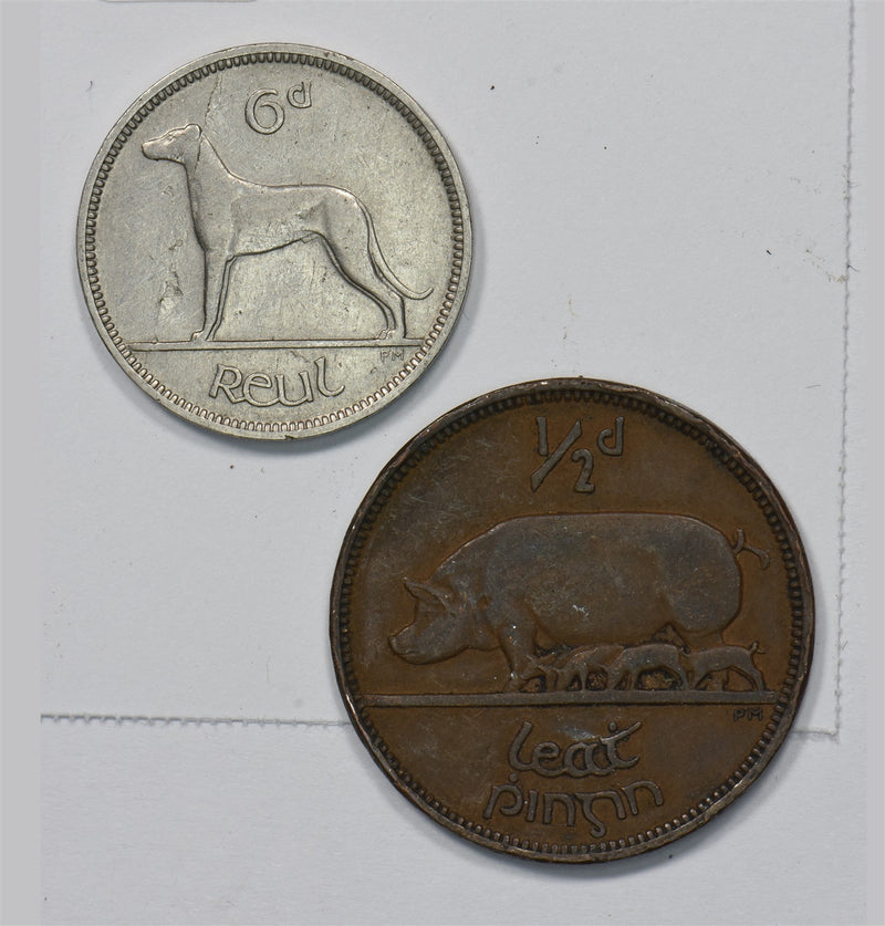 Ireland 1928 / 1939 Republic, 6 Phingin 1/2 Phingin Lot of 2, P9031770