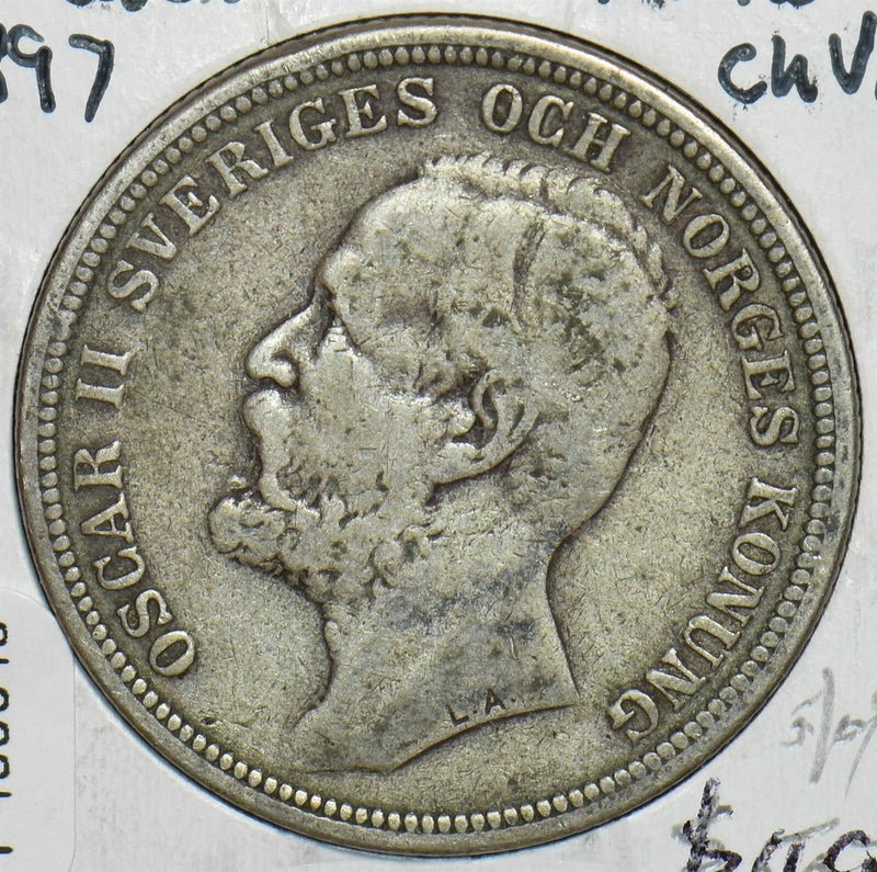 Sweden 1897 2 Kronor Lion animal P490040 combine shipping0