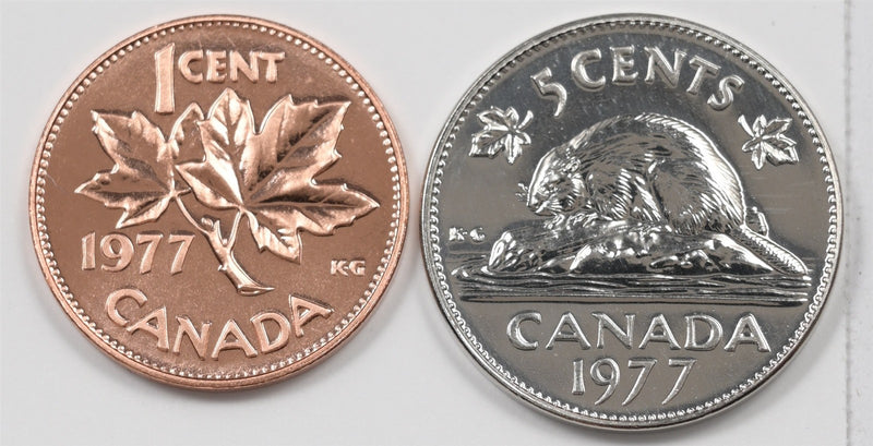 Canada 1977 Elizabeth II 1C, 5 Cents Proof Lot of 2, P9044290