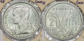 Reunion 1948 2 Francs Gem BU P190305 combine shipping0