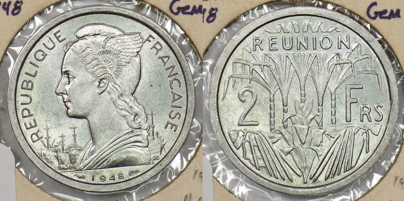 Reunion 1948 2 Francs Gem BU P190305 combine shipping0