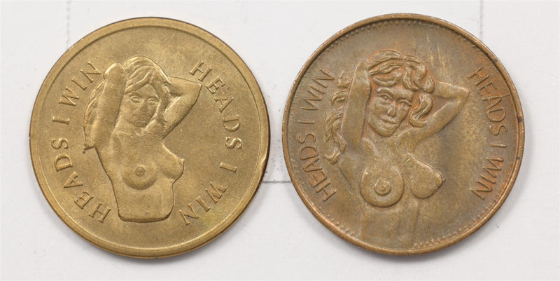 Heads I Win Tails You Lose- Sexy Girl Novelty Token Lot of 2, P9038920